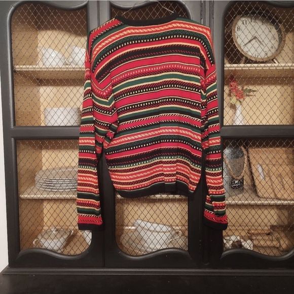 🎄 CHRISTMAS SWEATER 🎄 RED GREEN GOLD BLACK DROP SHOULDER CARDIGAN VINTAGE - Picture 3 of 4